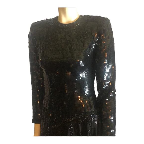 Vintage Sexy black Sequence and beaded long sleeved dress size 6 - Picture 7 of 12